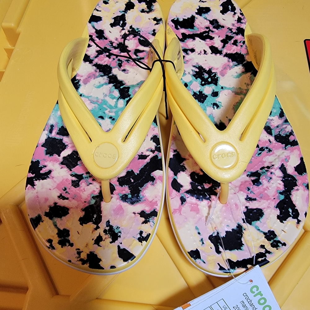 Crocs Women's Yellow and Multicolor Flip Flops